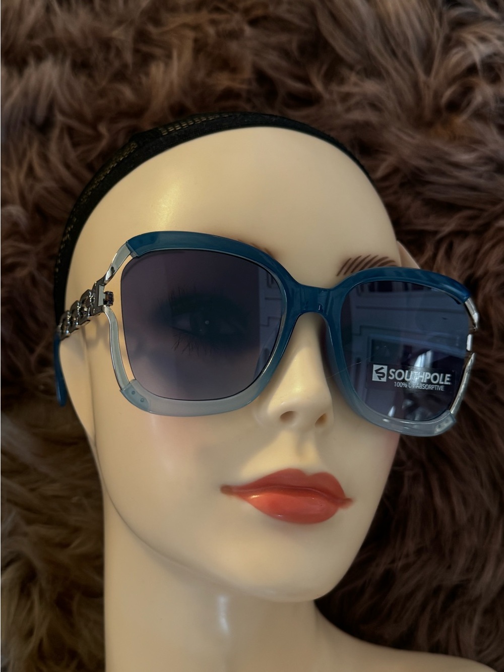 SouthPole futuristic sunglasses blue lenses chain detail
